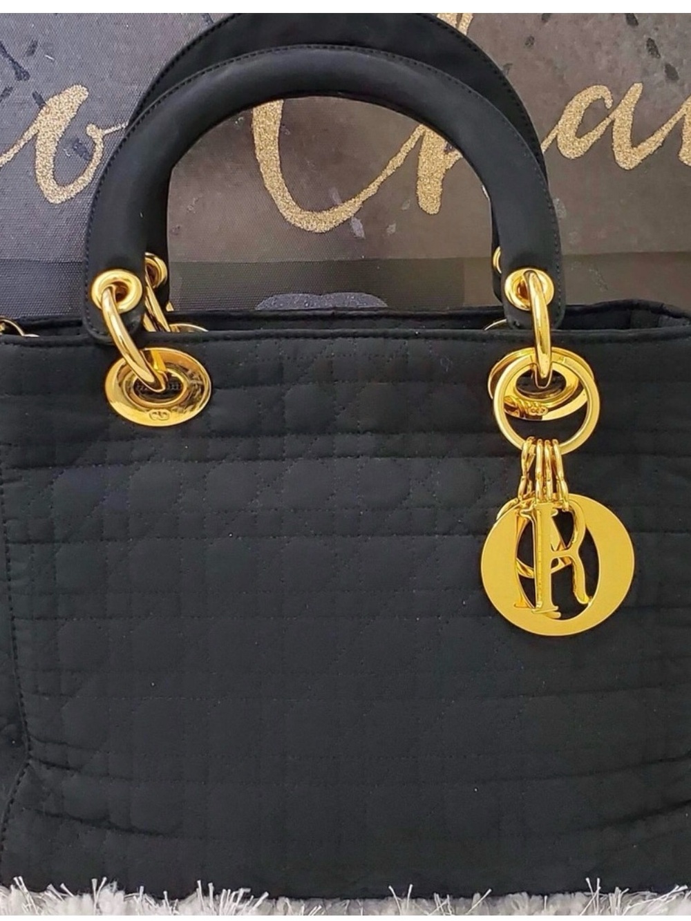 Dior Black Quilted Lady Dior Satchel with Gold Hardware